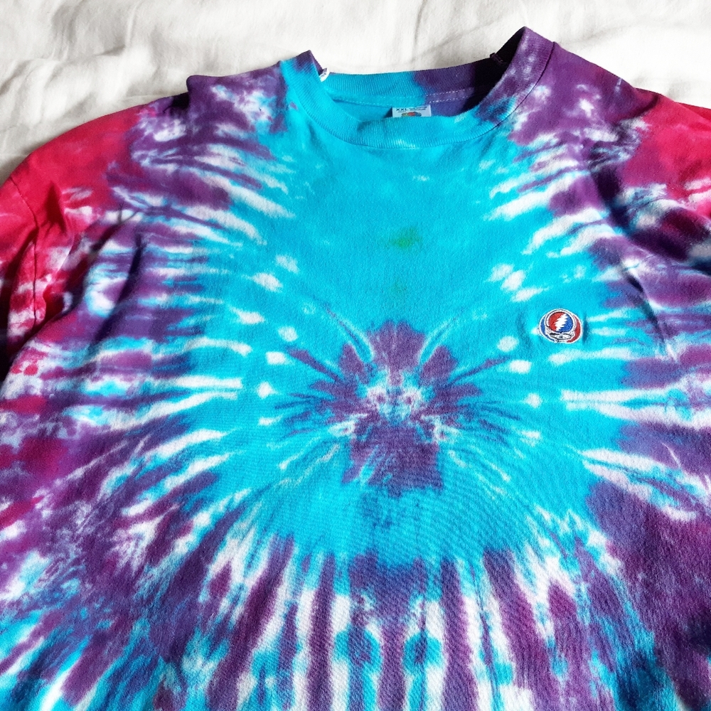 Grateful Dead XXL Long Slv Tiny Embroidered Steal Your Face Emblem Tie Dye Tee - Picture 3 of 8